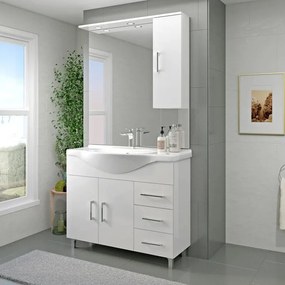 Mobile sottolavabo e lavabo con illuminazione Simona per vasca centrale bianco lucido in mdf L 101.8 x H 81.5 x P 50.5 cm, 2 ante 3 cassetti