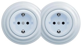 Kliklap - Presa doppia da parete in stile retrò con cornice, SCHUKO 230 V, blu