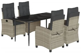 Set pranzo da giardino 5pz con cuscini grigio chiaro polyrattan