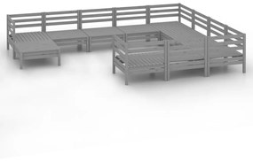 Set Salotto da Giardino 11 pz Grigio in Legno Massello di Pino