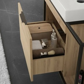 Mobile bagno sospeso 80 cm in legno e metallo nero con specchio Zante