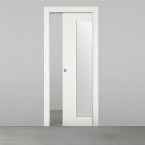 Porta tamburata scorrevole Oblique con specchio bianco L 80 x H 210 cm tirare a sinistra