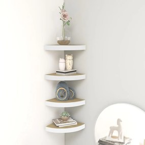 Mensole Angolari 4 Pz Rovere E Bianco 35x35x3,8 Cm İn Mdf /