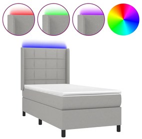 Letto a Molle Materasso e LED Grigio Chiaro 80x200 cm Tessuto