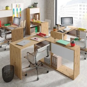 Scrivania Libreria Moderna Doppia Configurazione Reversibile Bianco E Rovere