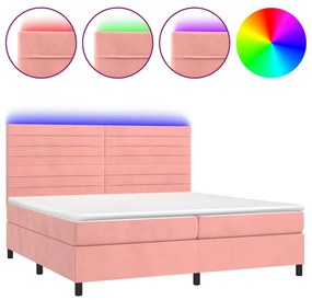 Letto a Molle con Materasso e LED Rosa 200x200 cm in Velluto