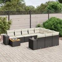 Set Divani da Giardino 11 pz con Cuscini in Polyrattan Nero 3257960