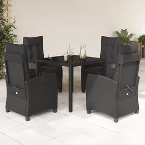 Set da Pranzo da Giardino 5 pz Nero con Cuscini in Polyrattan