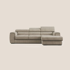 Zeno Divano angolare con pouf estraibile poggiapiedi in tessuto morbido impermeabile T02 beige