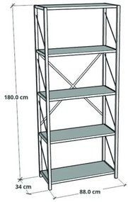 Libreria 5 Ripiani Stile Industrial 88x34x180 Jacob Bianco