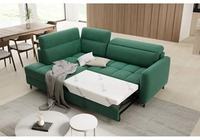 Divano angolare verde allungabile/con contenitore (con penisola a sinistra/a L) e rivestimento in velluto Barea – ELTAP