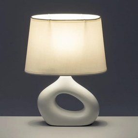 Lampada da tavolo in ceramica bianca con paralume in tessuto (altezza 30 cm) - Casa Selección