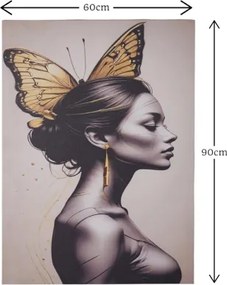 Quadro su tela 60x90 cm donna farfalla moderno verticale