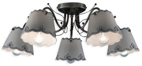 Plafoniera Classica Ravenna Metallo E Ceramica Nero Sfumato Argento 5 Luci E14