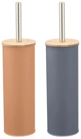 Scopino per il Bagno DKD Home Decor Grigio Metallo Arancio Alluminio Bambù (9.5 x 9.5 x 38 cm) (2 Unità)