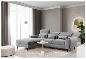 Divano angolare grigio allungabile/con contenitore (con penisola a sinistra/con chaise lounge) e rivestimento in velluto Foble – ELTAP