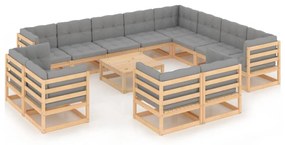 Set divani da giardino 13 pz con cuscini legno massello di pino