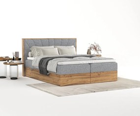 Letto boxspring con contenitore in grigio-naturale 140x200 cm Asahi - Maison de Rêve