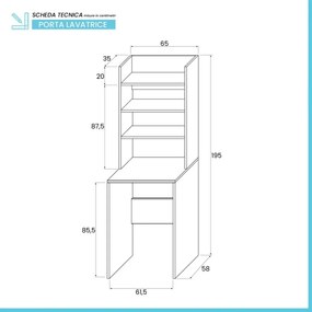 Mobile coprilavatrice multiuso in legno bianco con rialzo e 3 ripiani