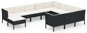 Set Divani da Giardino 11 pz con Cuscini in Polyrattan Nero