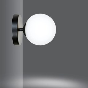 Applique 1 Luce Rama In Acciaio Nero A Bracci E Sfera In Vetro Opalino