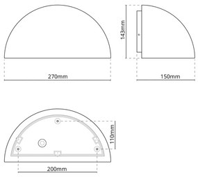 Applique Curva Monodirezionale con base E27, IP54 Nera - Serie BRINA Base E27