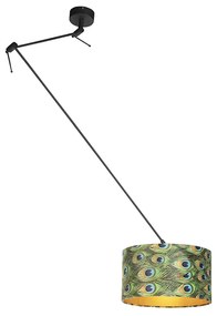 Lampadario nero con paralume in velluto pavone con oro 35 cm - Blitz