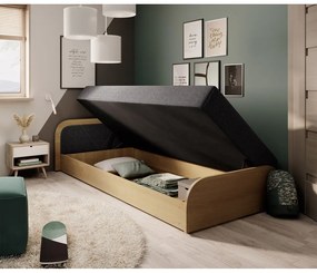 Letto singolo imbottito/in truciolato giallo ocra/grigio scuro con contenitore e materasso inclusi 80x190 cm Parys – ELTAP