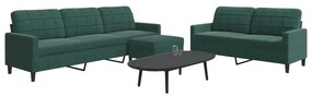 Set Di Divani 3 Pz Con Cuscini Verde Scuro İn Velluto /