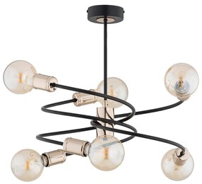 Lampadario a sospensione con supporto rigido DISCO 6xE27/60W/230V nero/oro