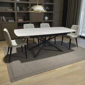 Tavolo allungabile 140-200x90 cm piano marmo bianco e gambe nere - VERAL