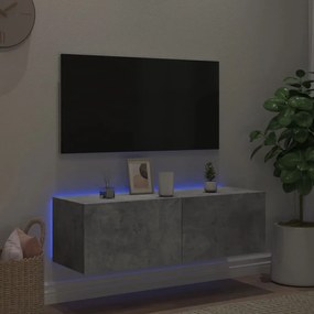 Mobile TV a Parete con Luci LED Grigio Cemento 100x35x31 cm