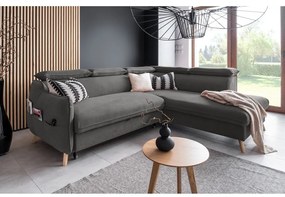Divano letto angolare in velluto grigio scuro (angolo destro) Sweet Harmony - Miuform