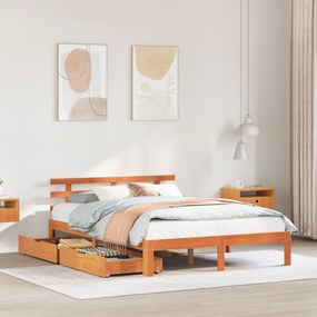 Giroletto Cassetti Marrone Cera 140x200 Cm Legno Massello Pino /