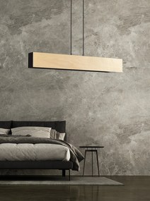 Lampadario 3 Luci Carlo In Acciaio Nero Corpo Rettangolare E Legno Naturale