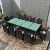 Set da Pranzo da Giardino 11 pz con Cuscini in Polyrattan Nero cod mxl 42221