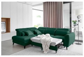 Divano angolare verde allungabile/con contenitore (con penisola a sinistra/a L) e rivestimento in velluto Noble – ELTAP