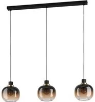 Lampadario Contemporaneo Oilella 3 Luci Acciaio Nero E Ottone Diffusore Marrone