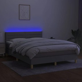 Letto a Molle Materasso e LED Grigio Chiaro 140x190 cm Tessuto