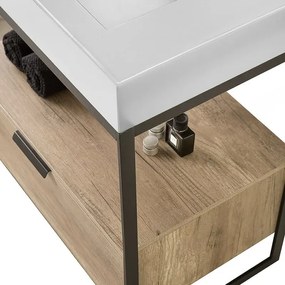 Mobile bagno a terra 75 cm nero con lavabo bianco e specchio Kubic