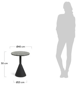 Kave Home - Tavolino Delano in terrazzo nero e gambe in acciaio finitura nera Ã˜ 40 cm