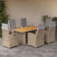 Set da Pranzo da Giardino 7 pz con Cuscini Beige in Polyrattancod mxl 113565