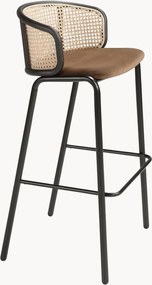 Sedia da bar con seduta in velluto e schienale in rattan David