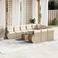 Set Divani da Giardino 11 pz con Cuscini Beige in Polyrattan 3225183