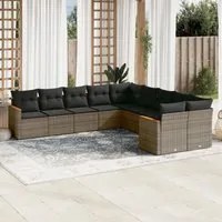 Set Divano da Giardino 10 pz con Cuscini Grigio in Polyrattan 3258756