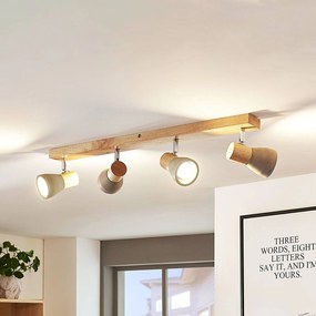 Lindby Filiz faretto, a 4 luci, 77 cm, legno, cemento, E14 Lindby, dimmerabile, Alluminio / Grigio / Zincato, Camera da letto, Pietra, Scandinavo, Faretto