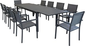 DEXTER - set tavolo in alluminio cm 200/300 x 100 x 74 h con 10 poltrone Venus