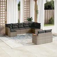 Set Divano da Giardino 9 pz con Cuscini Grigio in Polyrattan 3258693