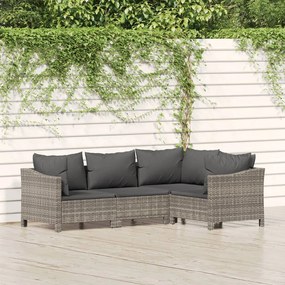 Set divani da giardino 4 pz con cuscini in polyrattan grigio