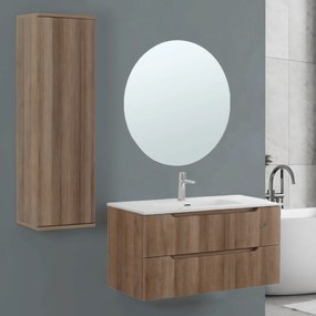 Mobile Bagno Sospeso Cannettato 100 Cm Due Cassetti Specchio Feridras "Kannè" Rovere Riviera